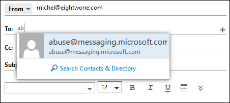 outlook autocomplete contacts not working