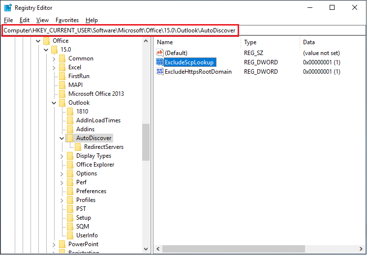 autodiscover not working outlook 2016