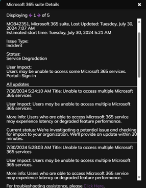 M365 Outage - MO842351 - Outage Details